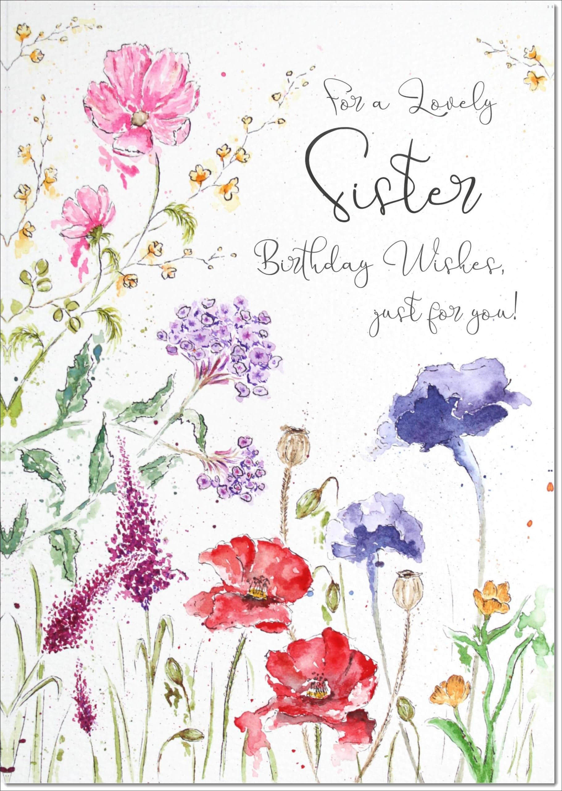 doodlecards Sister Birthday Card Wildflowers Spring Flowers Large A4 Size with Plain Envelope — image 1