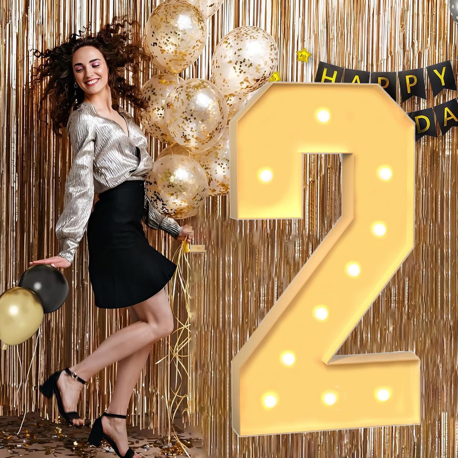 Números de marquesina de 70 cm, mosaico, números grandes, 2 números gigantes iluminados para globos, marco de espuma precortado, para fiesta de segundo cumpleaños, boda, decoración de aniversario
