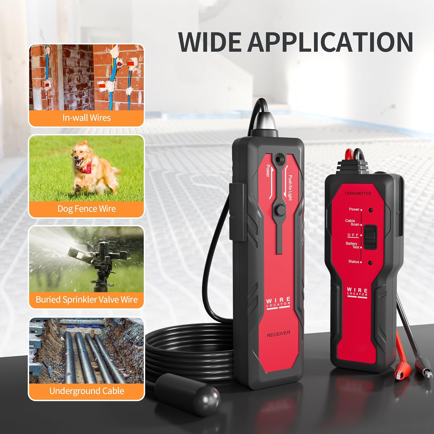 Underground Wire Locator – Rechargeable Cable & Pet Fence Break Detector, 2.6ft Depth, Earphone Support, Model NF-817L