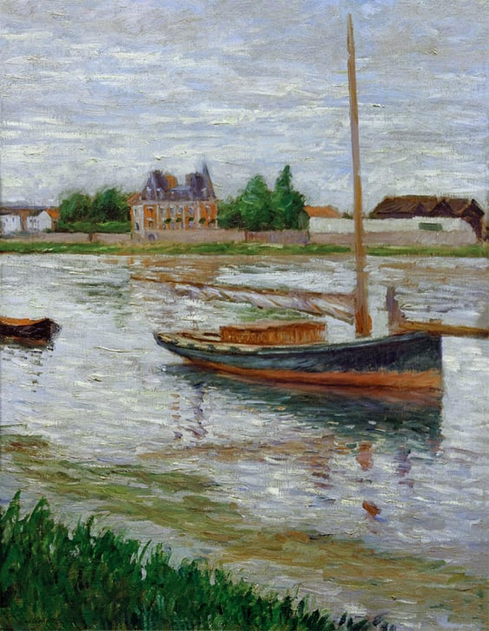 POSTERIIk Vintage Classic Picture Landscape Artwork Boat on the Seine at Argenteuil by Gustave Caillebotte Portrait Canvas Painting for Office Home Decor 60x90cm