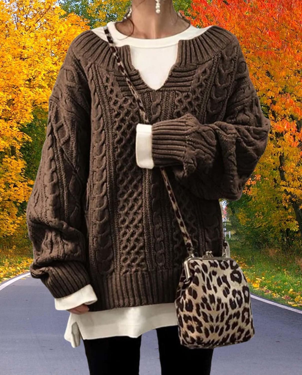 Womens Winter Chunky V Neck Long Sleeve Loose Knit Pullover Sweater Fashion Knit Casual Knit Sweater - Image 6