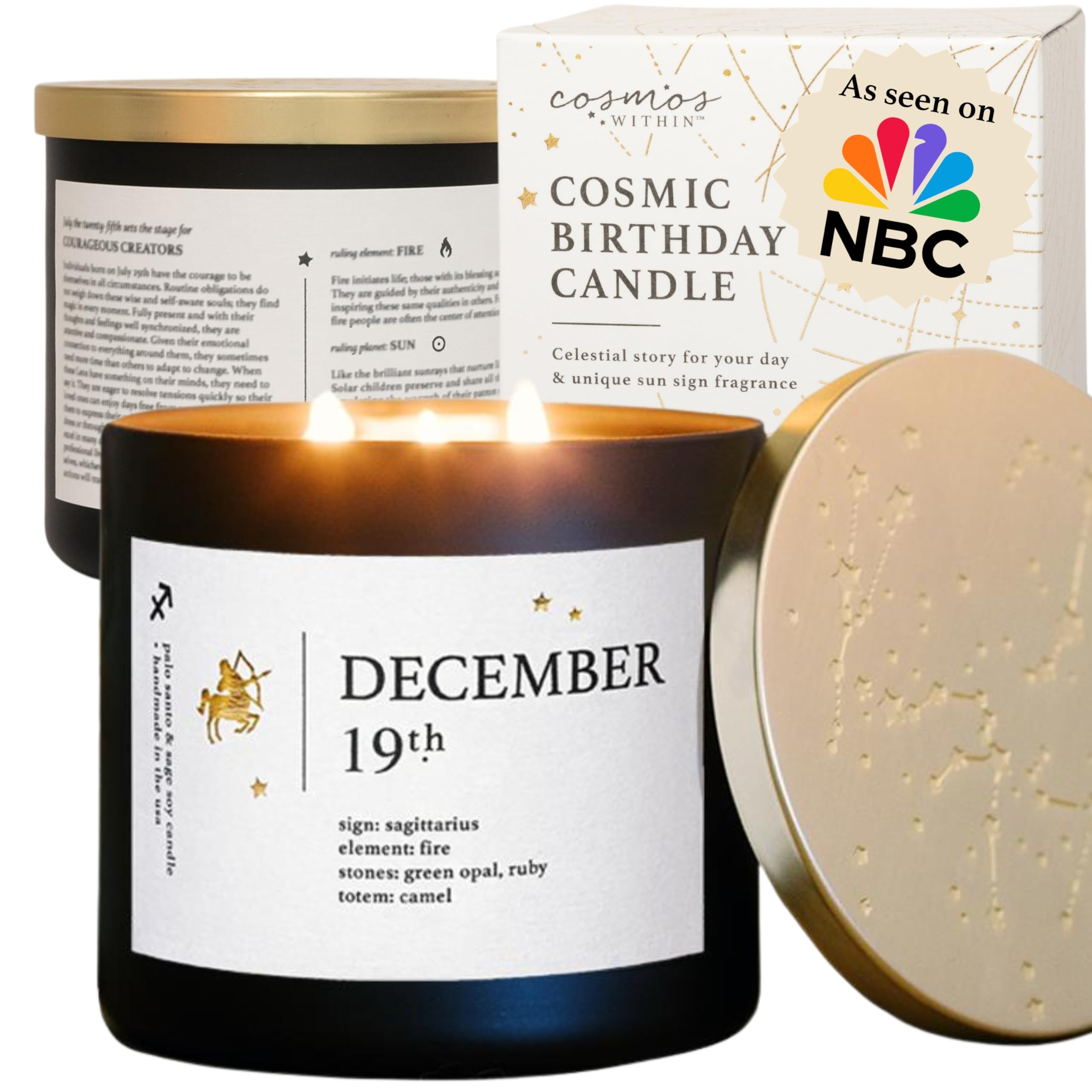 December 19th Personalized Zodiac Candle | Inspirational Astrology Reading and Daily Affirmation for Your Birthdate | Handmade Sagittarius Candles |