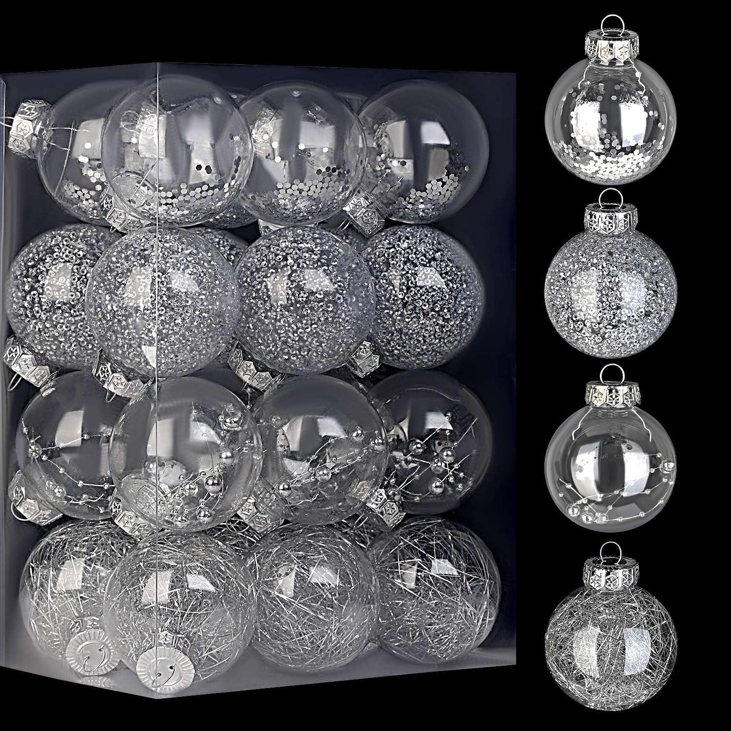 Lanpn Christmas Baubles Set, Shatterproof Xmas Clear Plastic Ornaments