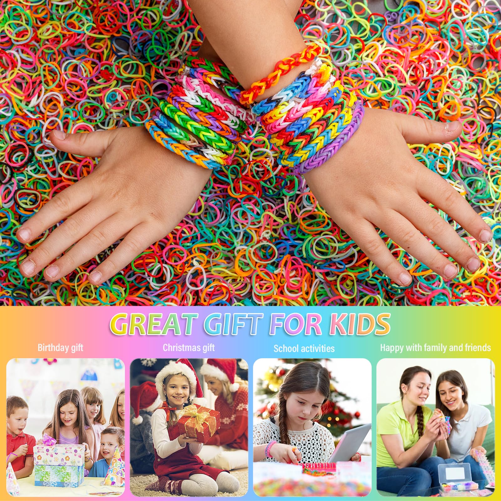AOKITO Juego de 2500 cintas de loom, 32 colores, bandas de goma con ganchos de perlas, caja de almacenamiento, pulseras de accesorios para hacer tus propias pulseras