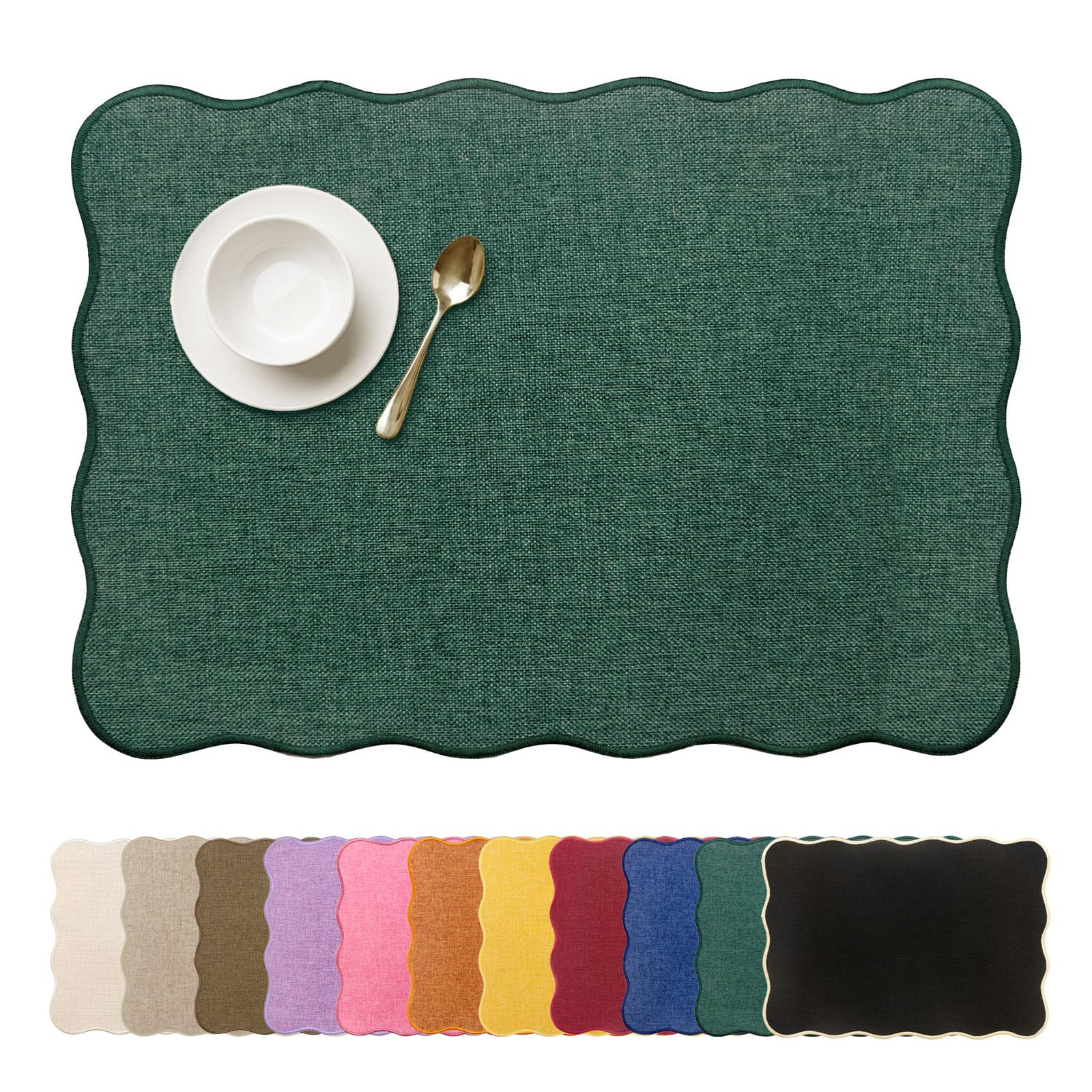 Sets de table en faux lin vert pour repas de famille et décoration de table de salle à manger