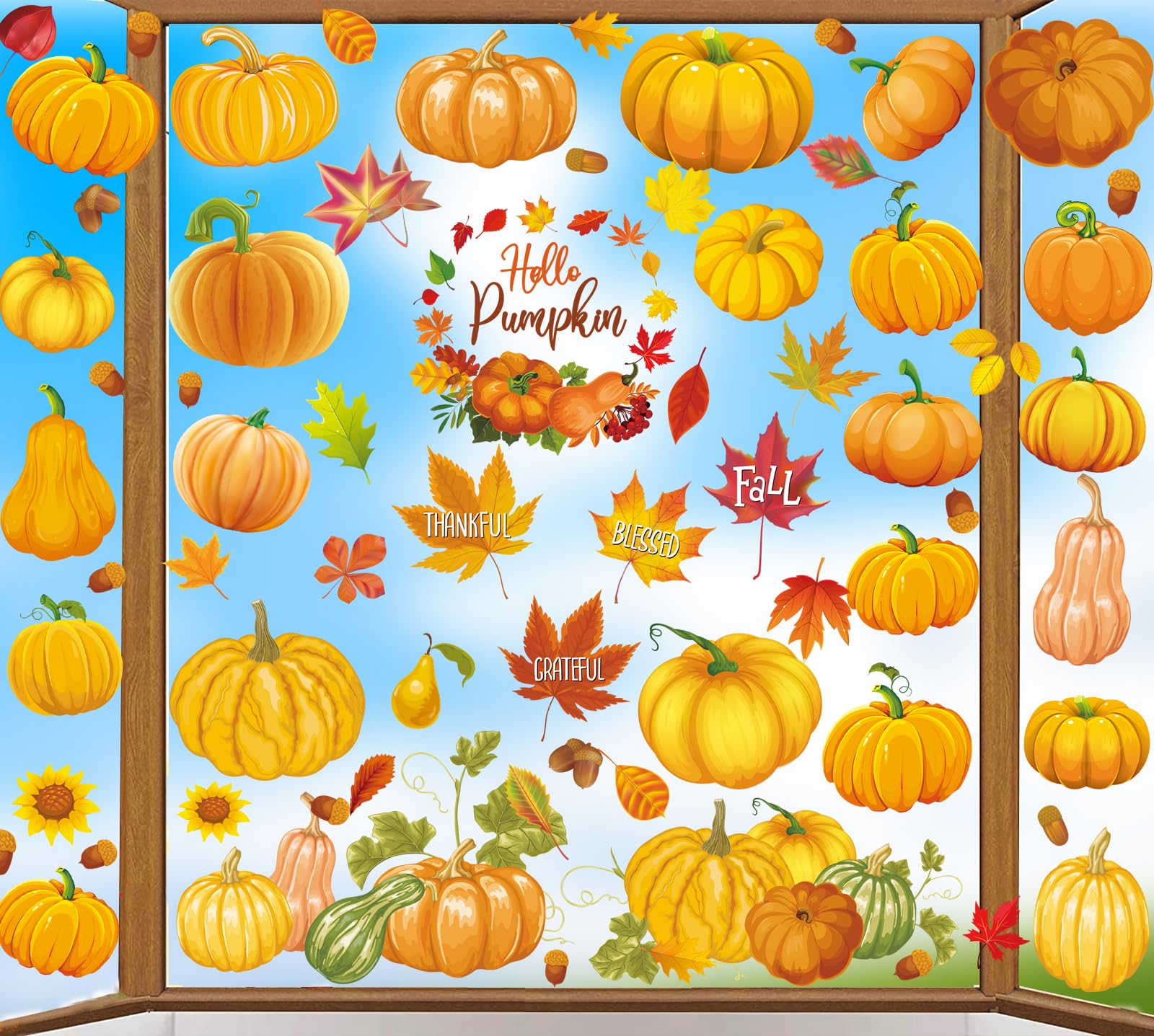 Amazon.com: FAMYGFT Thanksgiving Pumpkin Fall Window Clings for Glass ...