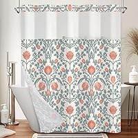 Vista 25 de Cortina de ducha bohemia sin ganchos y con forro adjunto, juego de cortinas de ducha impermeables de doble capa con parte superior transparente