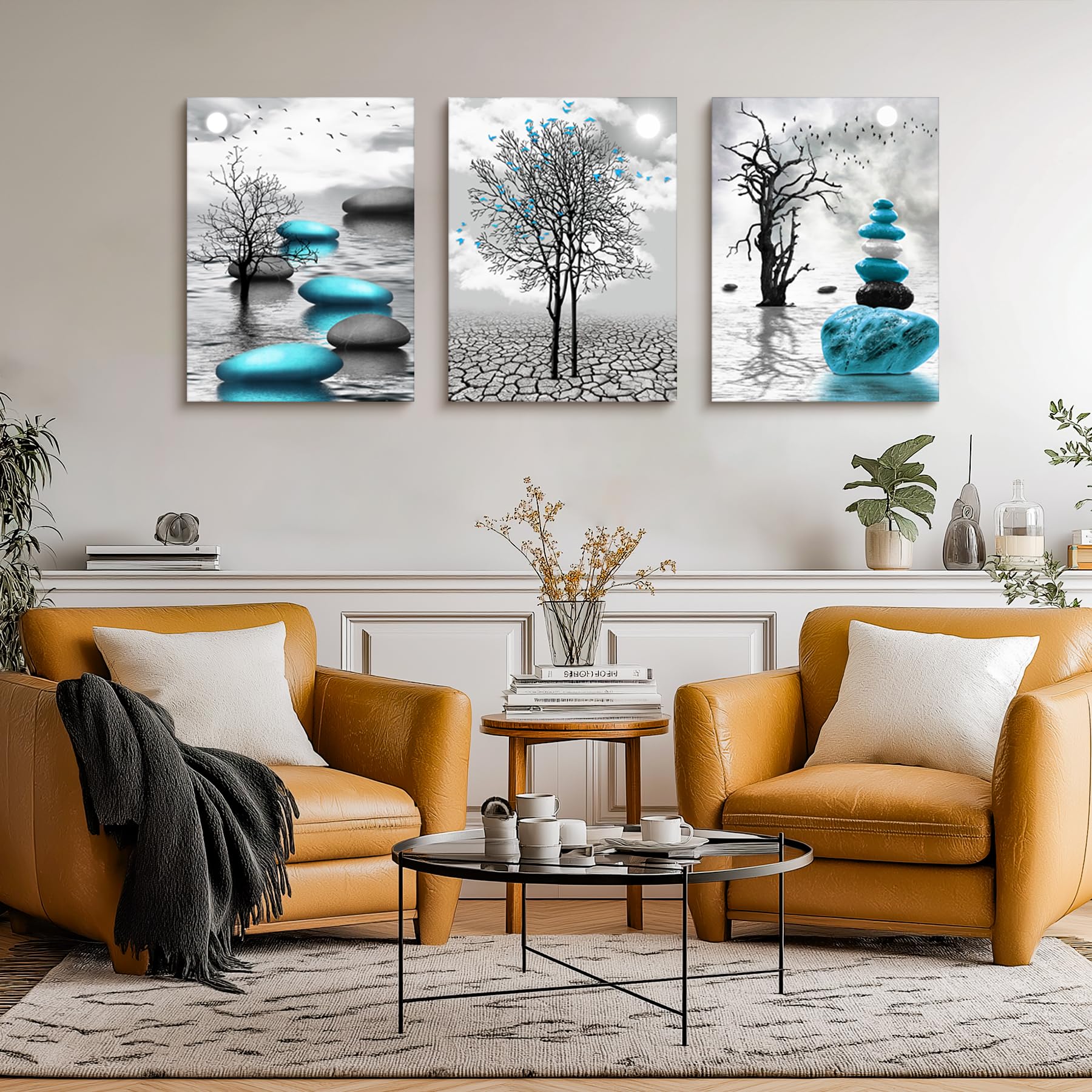 MHARTK66 Cuadro Negro Blanco Gran Árbol Lago, Turquesa Cuadros Decoracion Salon Modernos Paisaje Naturaleza Decoracion Dormitorios Comedor Oficina Pasillo Cocina y Baño