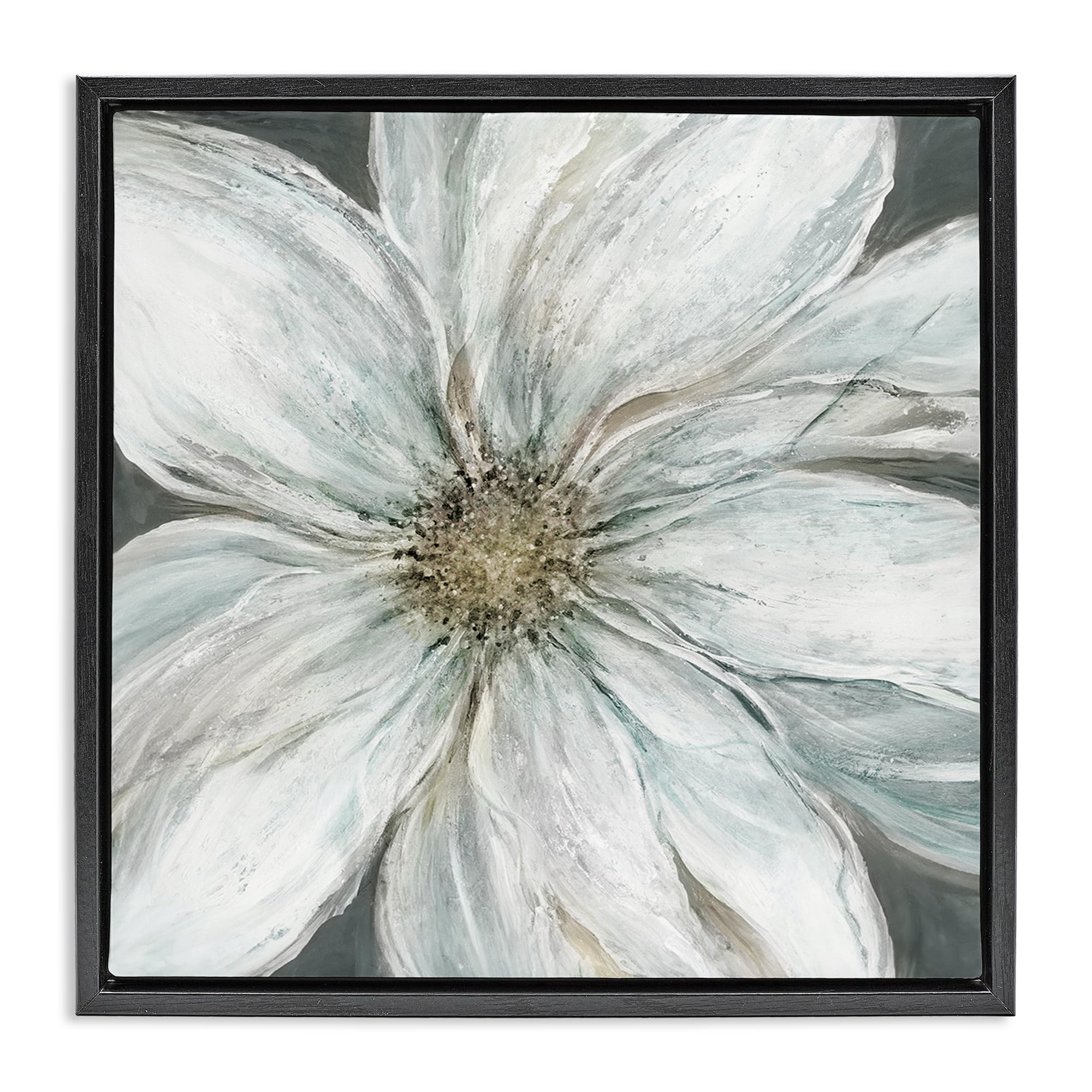 Stupell Industries 'Large White Flower Closeup', Floating Frame Canvas Art, Black, 18 x 18 Inches, Easy to Hang and Sturdy, Made in USA, by Carol Robinson