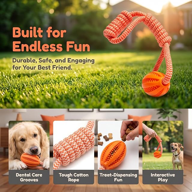 Foto 4 de 7 de 3 Piezas Pelota de Juguete para Perros con Cuerda, Juguete Interactivo para Masticar