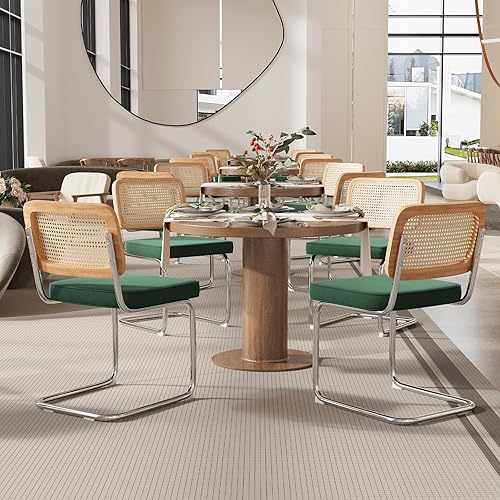 Miniatura 26 de Farini Kitchen Dining Chairs Set of 2,Mid-Century Modern Chair Armless Mesh Backrest Cane Rattan Chairs for Home Dining Room(Black-PU Leather) Negro