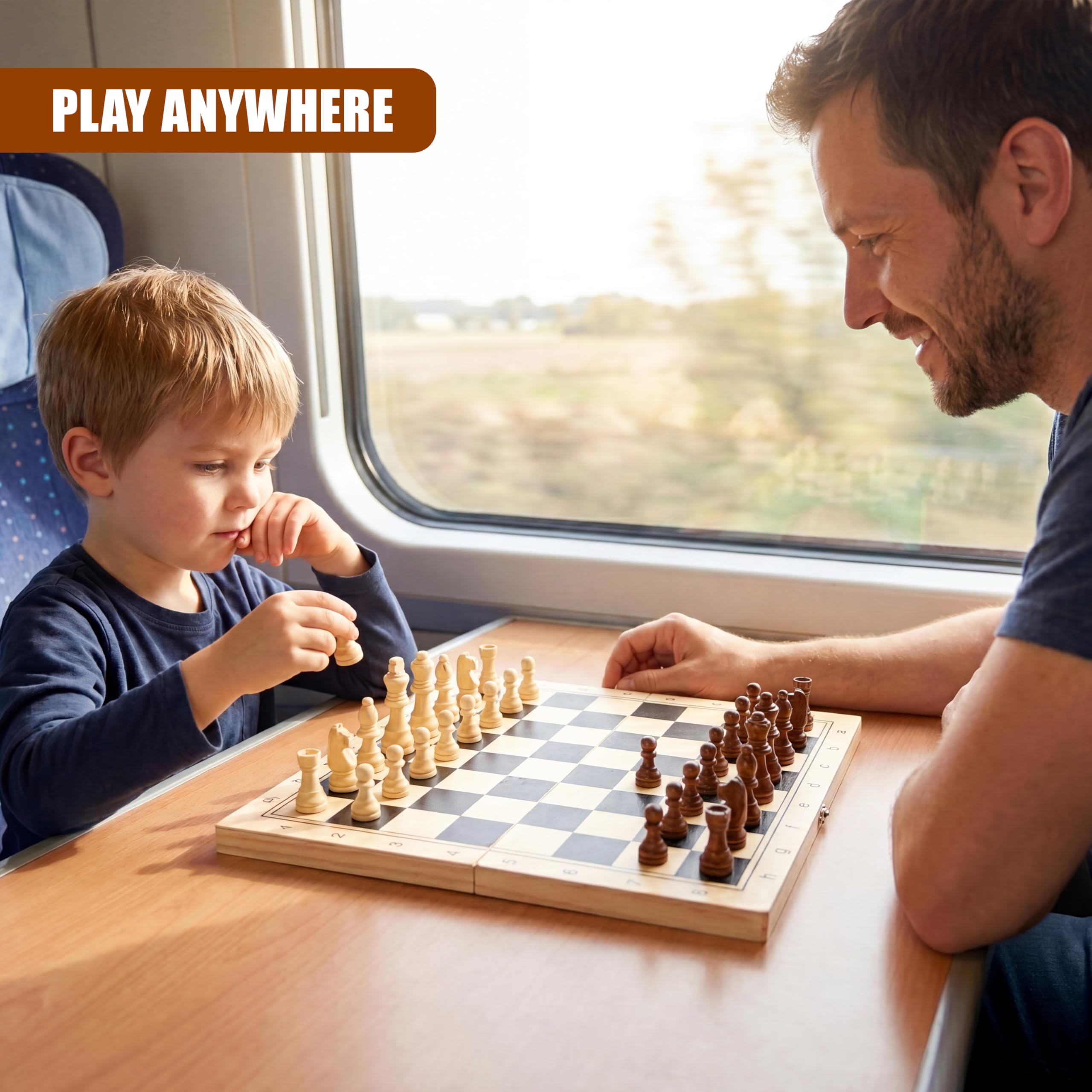MTS Holzbrettspiel 3 in 1 3 in 1, Kompendium Reisespiele, Schach Backgammon, Damenspiel