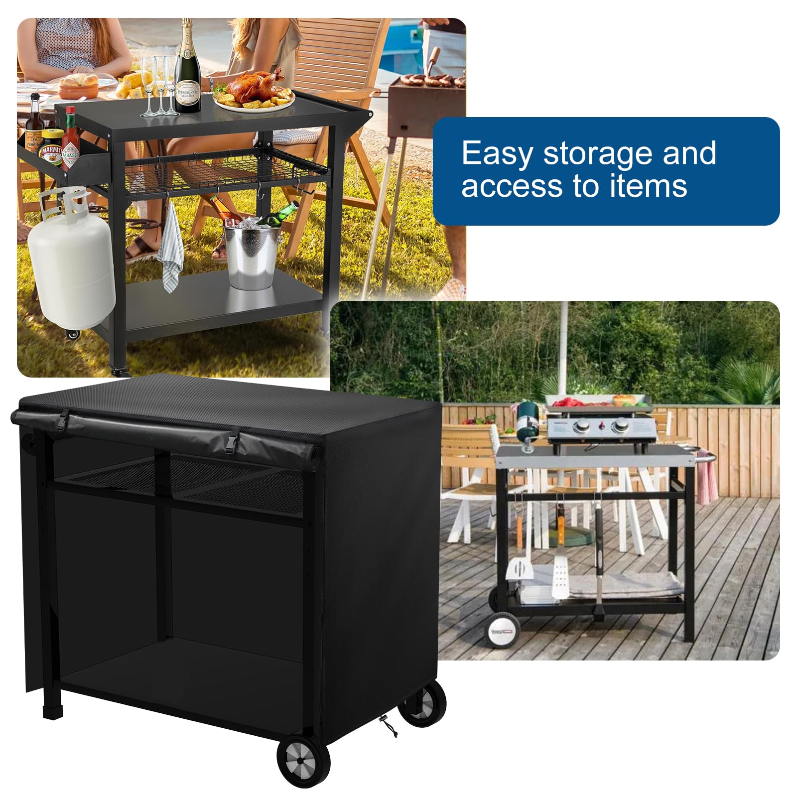 Cuisine d'extérieur Table d'appoint Housse, 100 x 80 x 60 cm Housse imperméable pour table pour chariot de service Chariot de barbecue pour terrasse Four à pizza