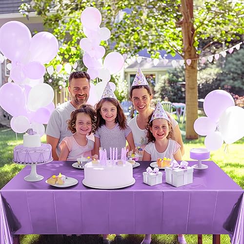 Miniatura 4 de 3 manteles metálicos de papel de aluminio morado brillante para fiestas, 54 x 72 pulgadas, decoración rectangular desechable para Halloween, Acción