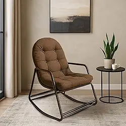 Cadeira Sossego Poltrona de Balanço e Descanso para Área Externa Coberta Estrutura de Metal Preta Almofada Acolchoada (Café)