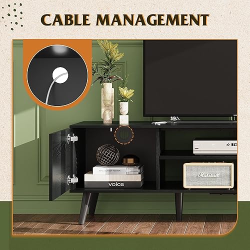 Miniatura 34 de WLIVE Soporte de TV para TV de 55 y 60 pulgadas, moderno centro de entretenimiento con armarios de almacenamiento, mesa consola de TV de mediados de