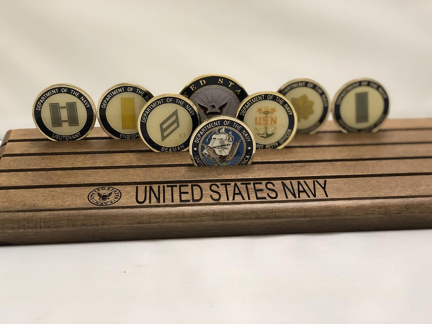 DECOMIL - Challenge Coin Holder, 4 Row Coin Display Case, Coin Display Stand with Armed Forces Emblem Engraved, Marine Corps