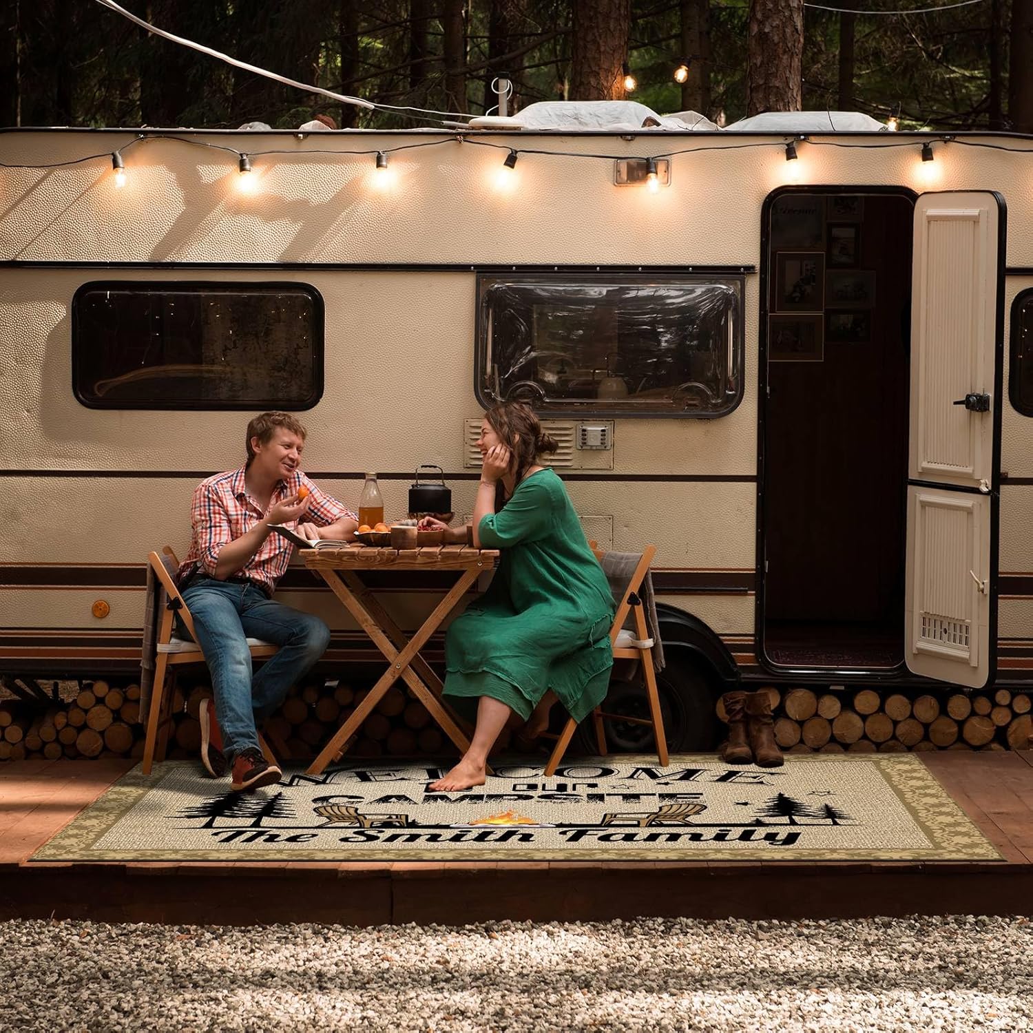 Custom RV Rug Welcome to Our Campsite Outdoor Rug for Camping Trailer Decor 48 x 72 Inch RV Patio Mats, Camping Rugs, Awning Mats