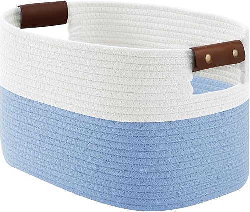 Miniatura 11 de Cesta de cuerda de algodón, cestas de almacenamiento con asa, cesta tejida de 15 x 10 x 9 pulgadas para estantes, lavandería, toallas, ropa, libros