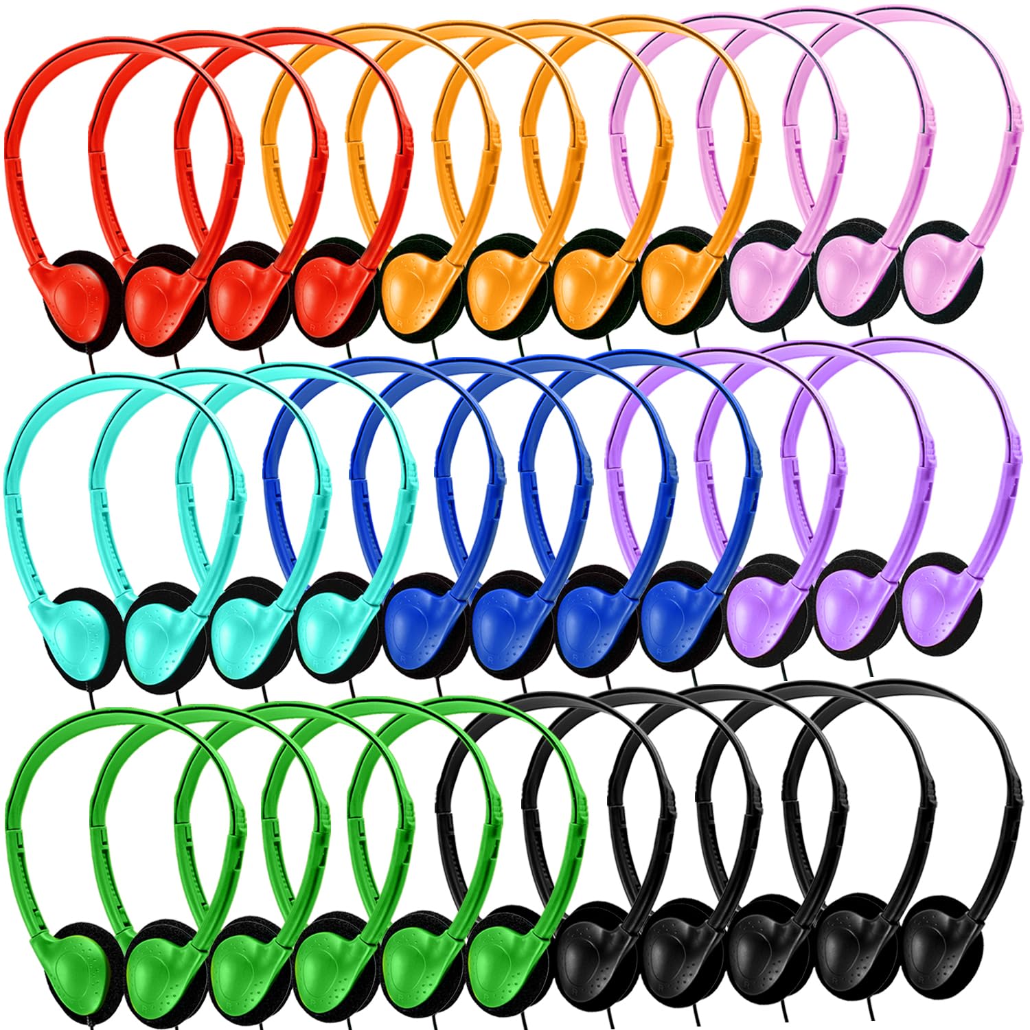 Wensdo 50 Pack Classroom Headphones Bulk for Students Kids Schools, Wholesale Class Set Durable Wired Earphones for Students Children Toddler Teens