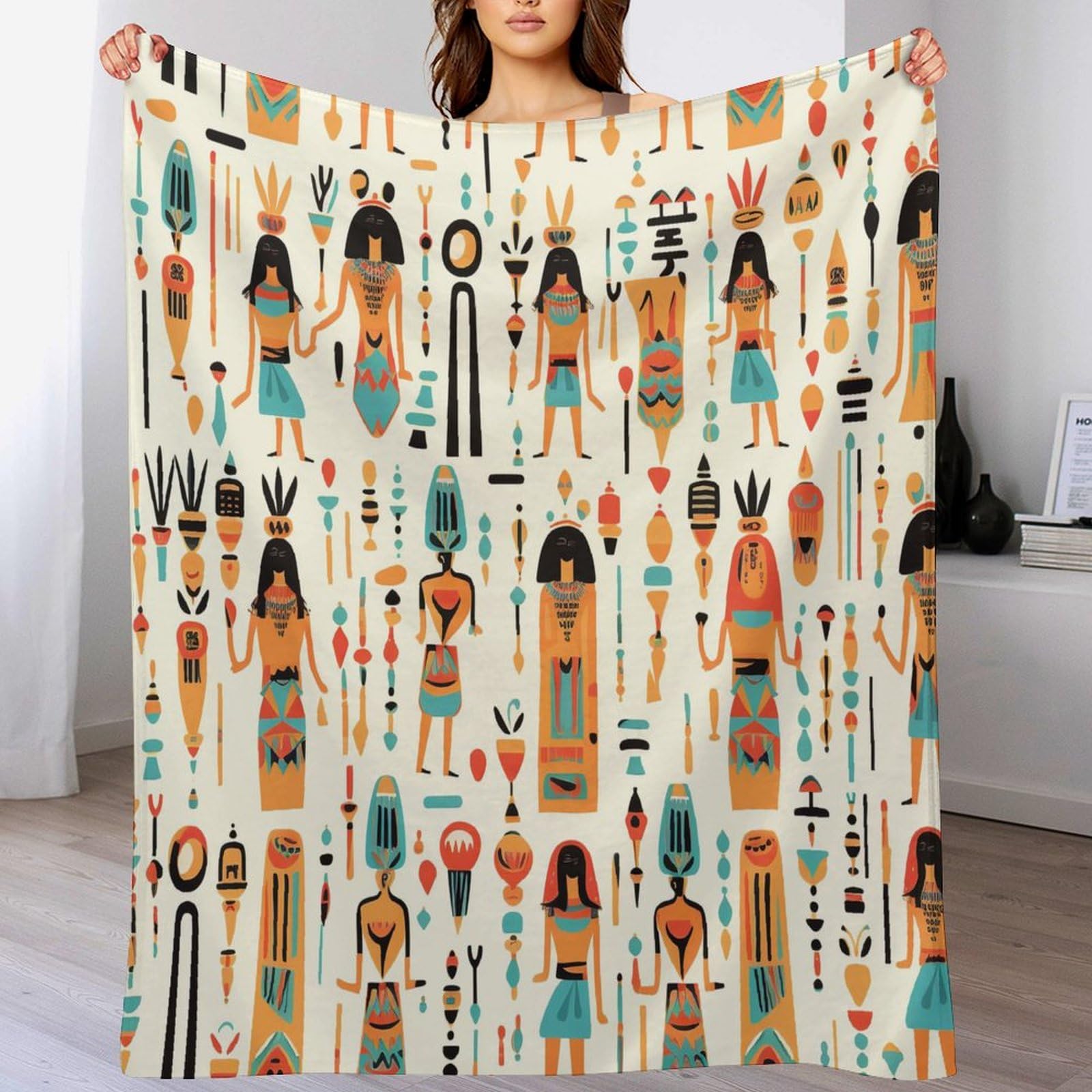 Couverture flannel motif égyptien jeté de canapé chaud 150x200cm