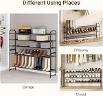 KEETDY 3-Tier Long Shoe Rack for Closet Metal Shoe Organizer for Entryway, Wide Stackable Shoe Storage Shelf with Sturdy Wire Grid for Closet Floor, Bedroom, Black