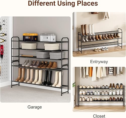 Miniatura 42 de KEETDY Organizador de zapatos largo de 4 niveles para el suelo del armario, zapatero ancho para armario, zapatero apilable para entrada, estante
