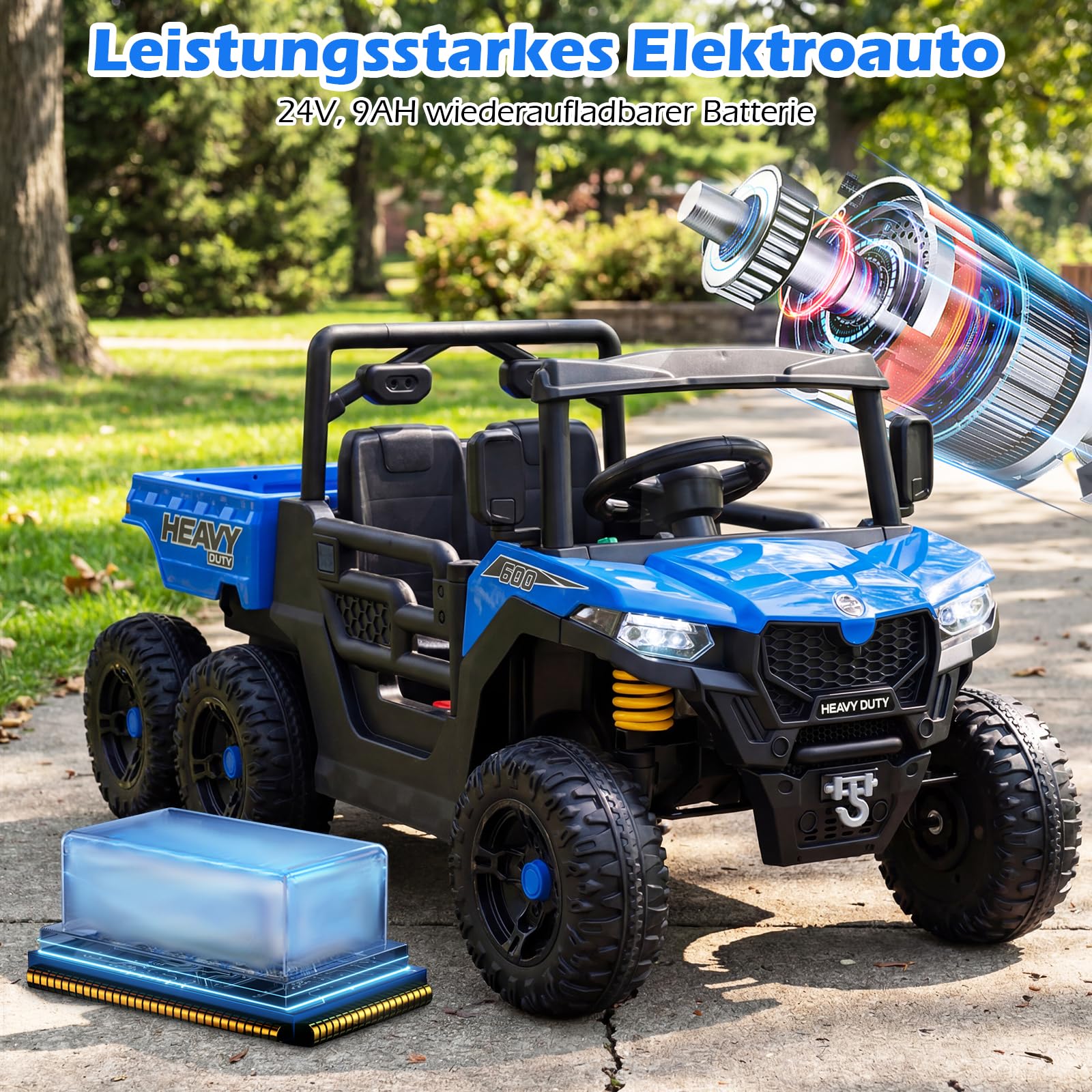 COSTWAY 24V Kinder Elektroauto, Kinderauto mit elektrischer Kippmulde & Fernbedienung, Kinderfahrzeug mit Musik, Geschichten, LED-Lichter & Federung, Elektrofahrzeuge für Kinder ab 3 Jahren (Blau)