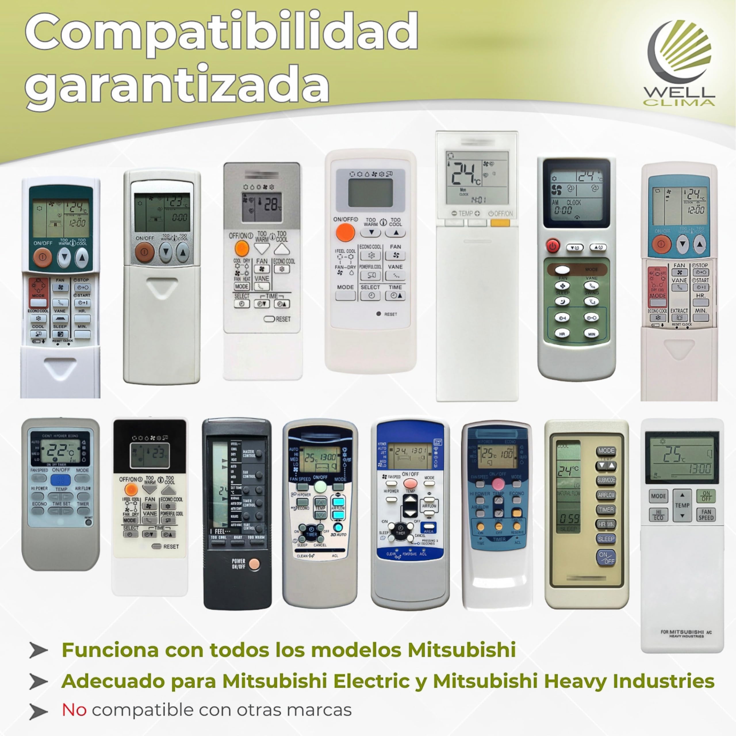 Wellclima Control Remoto Universal WEC-MI1 para Aire Acondicionado Mitsubishi, Listo para Usar en Segundos, Compatible con Bomba de Calor e inversor, compatibilidad Garantizada