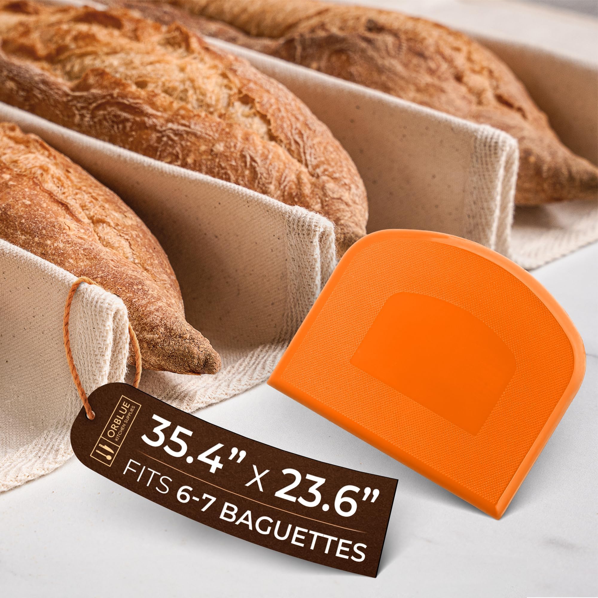 Orblue Baker's Couche and Proofing Cloth, 100% Cotton Fabric for Bread Dough Baking, Shaping Tool for Baguettes, Loaves, Ciabatta, 24 x 36 Inches