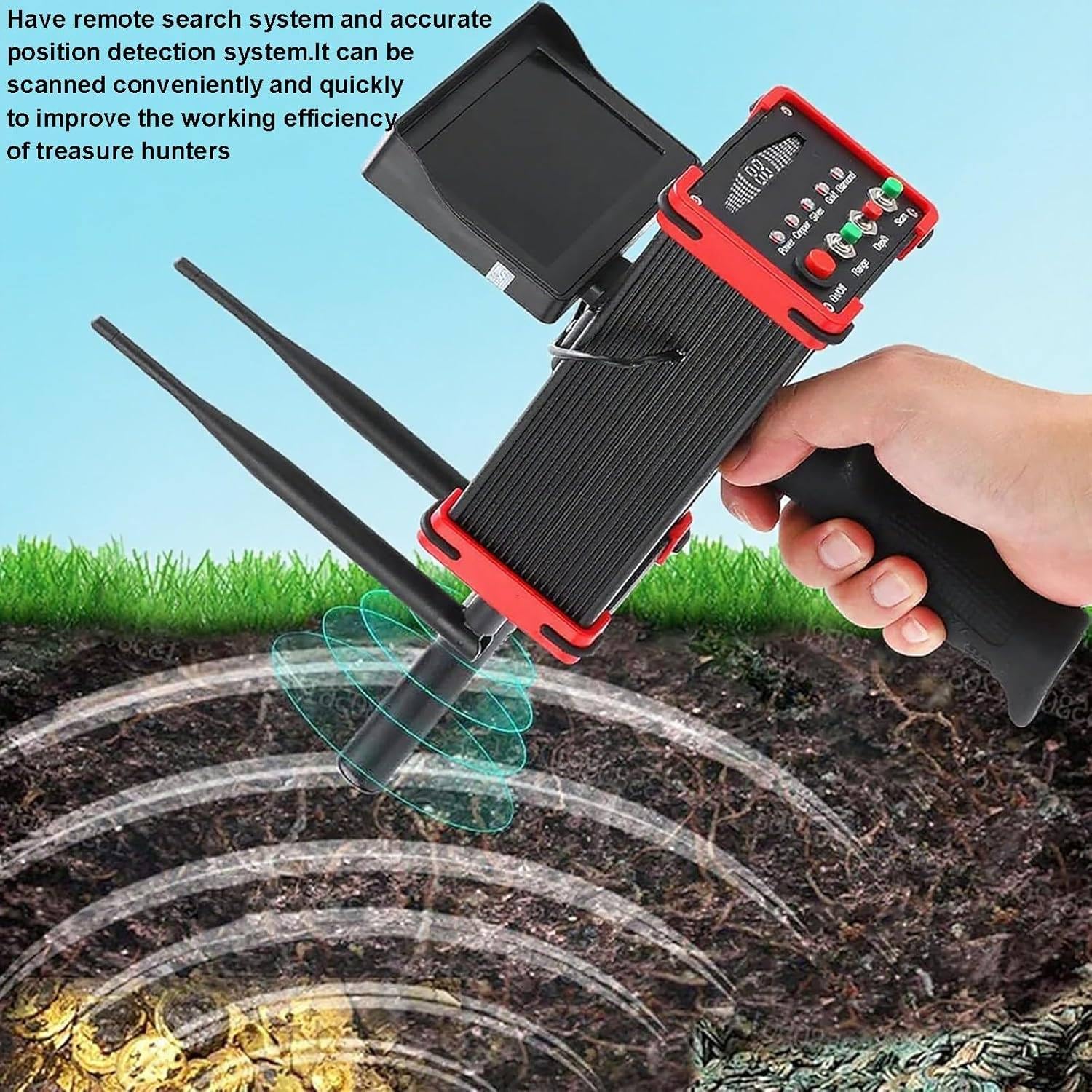 Détecteur de métaux avec écran haute définition, portée de détection de 99 m, profondeur 16 m, double tige réglable pour or, argent, cuivre - Scanner longue portée