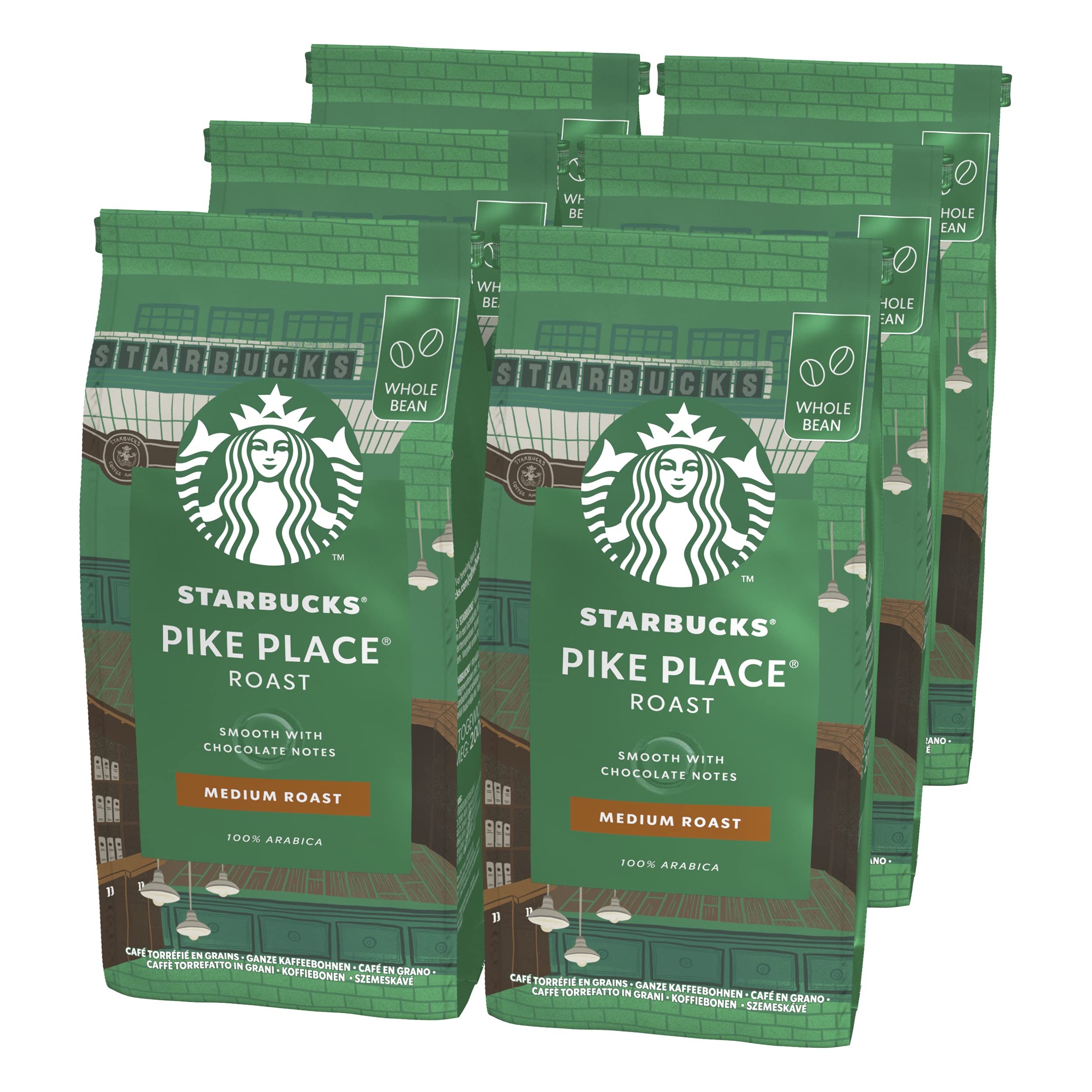 STARBUCKS Pike Place Roast Ganze Kaffeebohnen, Mittlere Röstung (6 x 200g) & Caffe Verona Filterkaffee, Röstkaffee gemahlen, Dunkle Röstung (6 x 200g)