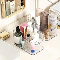 Vista 6 de 5-Compartment Clear Plastic Bin - Divided Art Supplies, Cosmetic Makeup Caddy Organizer - Multiuse Storage Container for Vanity, Bathroom, Kitchen