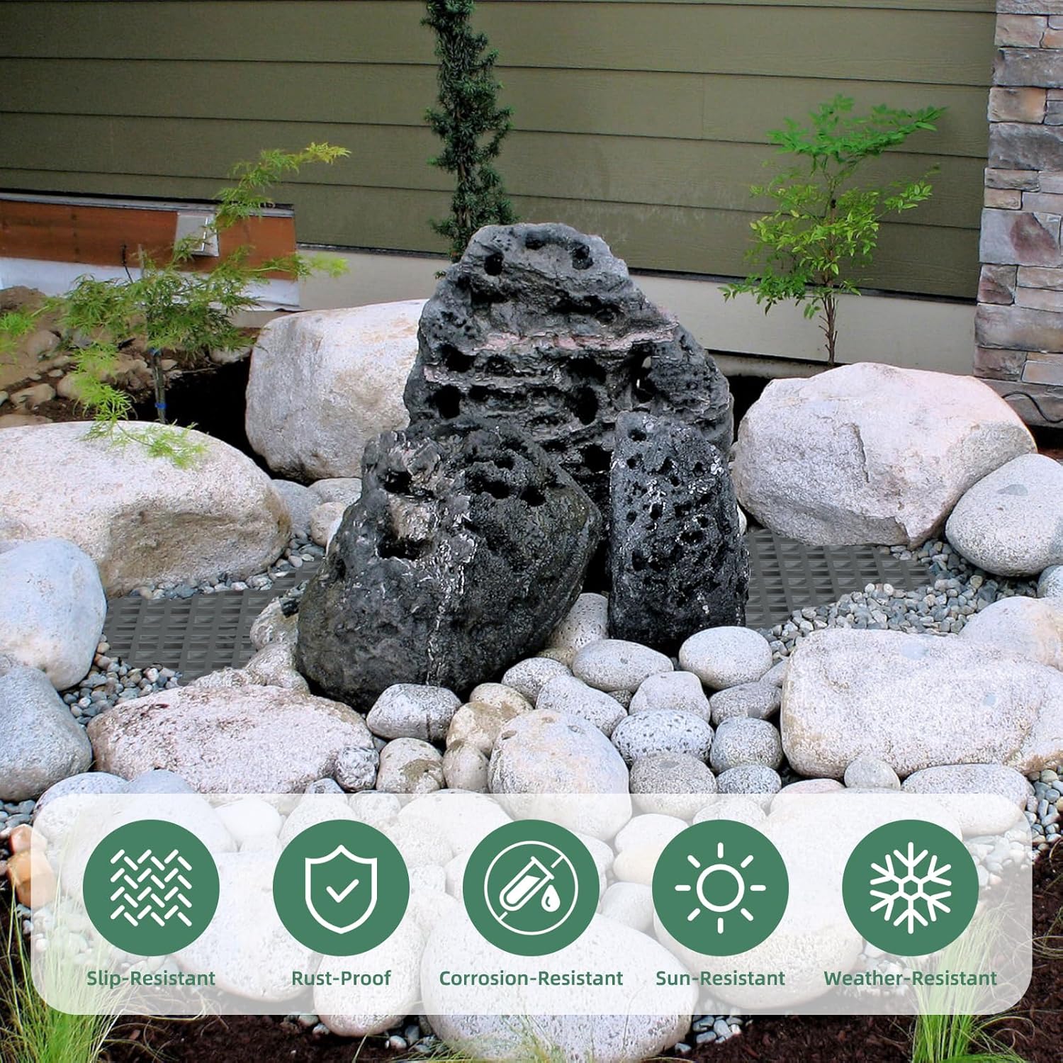 3 Pack 24" x 12" Heavy Duty Fountain Basin Grate, Hide Reservoir Grid for Pondless Waterfall, Hides Rocks, Vases and Decor, Indoor Outdoor Pond Water Garden Fountains, Snap Together Design, Gray