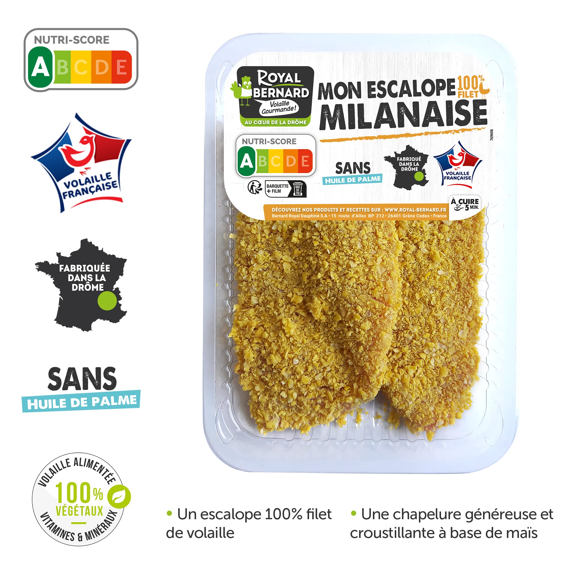 Royal Bernard - Assortiment Mes Panés - Colis de Viande de Volaille 100% Française - 6 Barquettes - Nutri-Score A, Sans Huile de Palme - Cordons Bleus + Escalopes + Tendres Bouchées