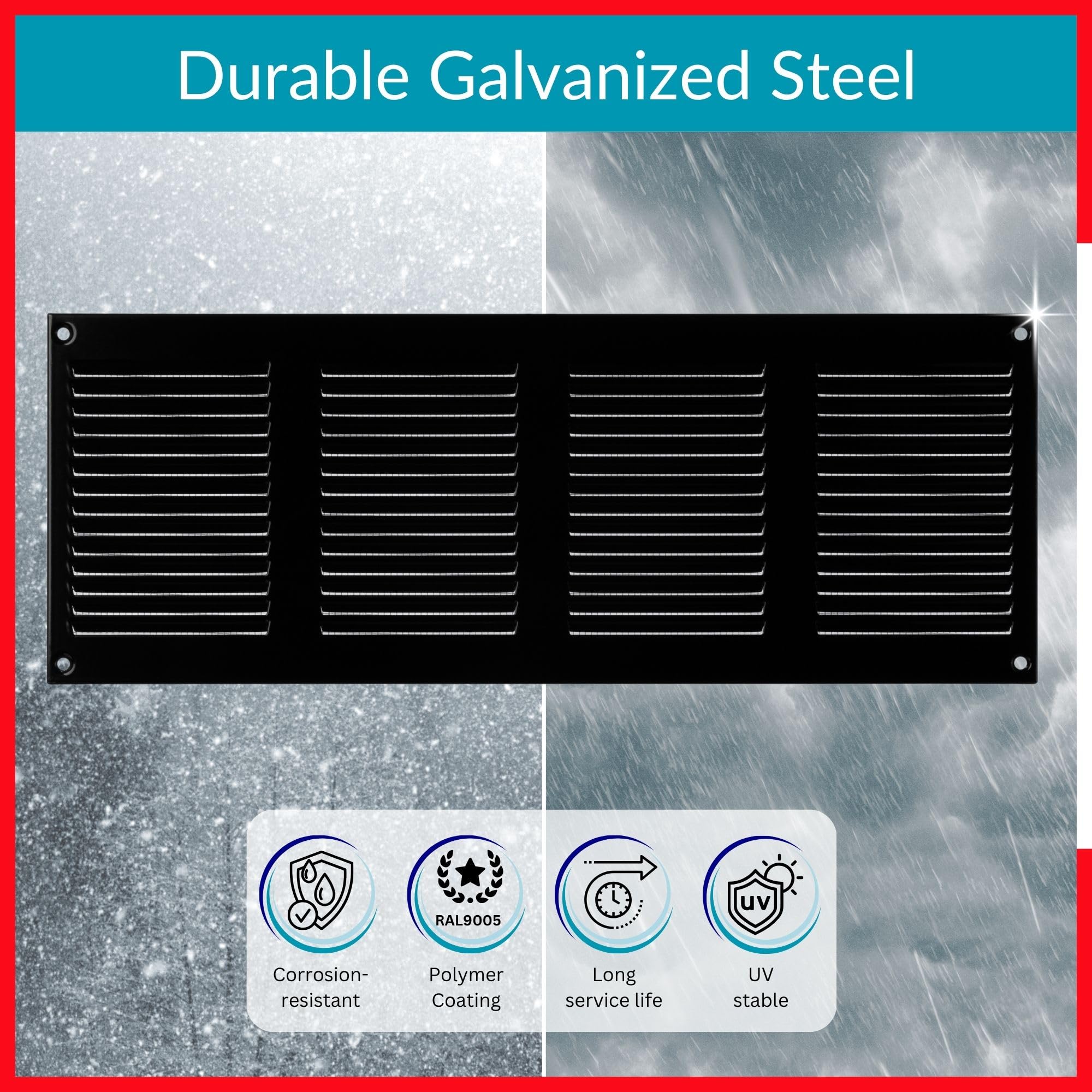 400x150mm Vent Cover, Black 16x6 inch Air Grille for Wall and Ceiling, Metal Ventilation Grille with Mesh - Image 3