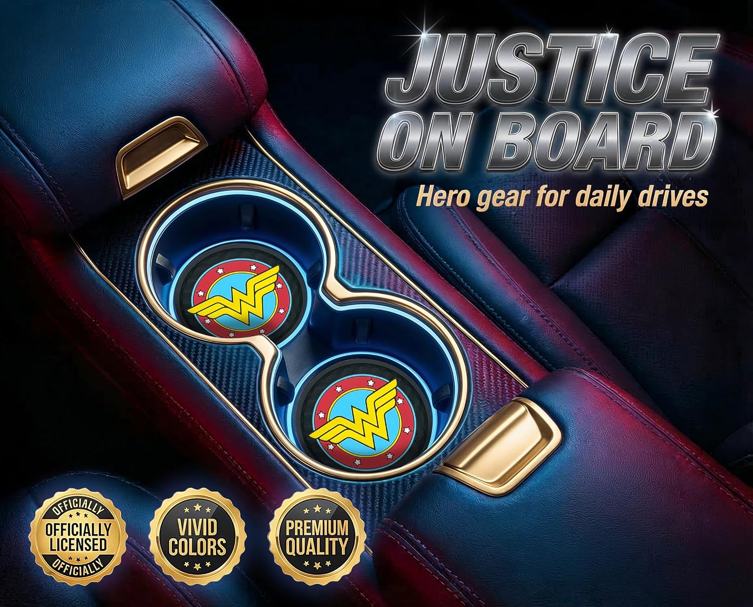 Wonder Woman Logo Superhero Automotive Silicone Coasters Set of 2