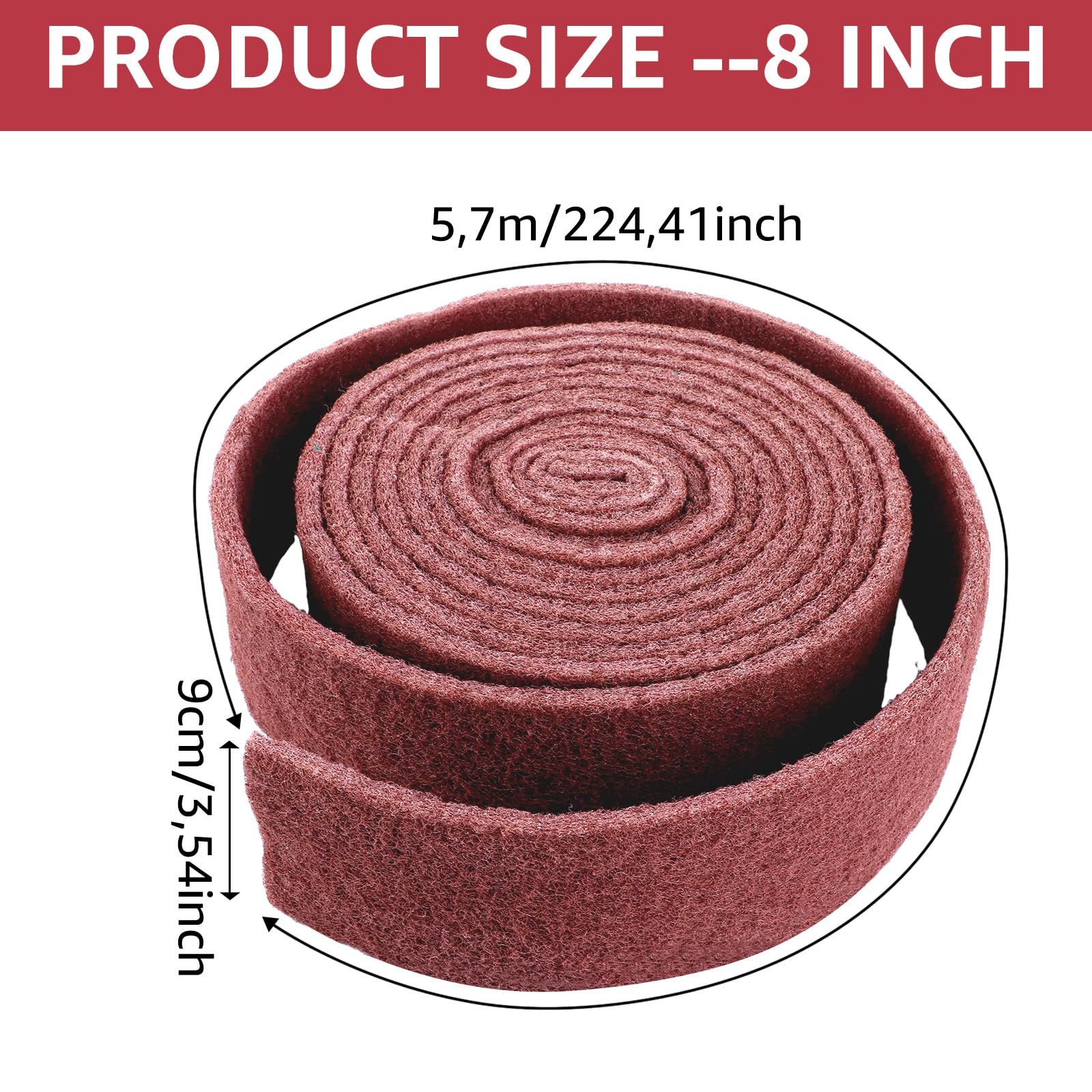 Tessuto non tessuto abrasivo in metallo, 5,7 m x 90 mm, grana 240, rotolo di tessuto non tessuto abrasivo, colore rosa, per legno, metallo, acciaio inossidabile, ecc