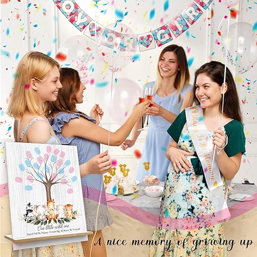 Miniatura 6 de Xendelow Cartel de árbol de huellas dactilares de animales de la selva Our Little Wild One, juegos de revelación de género para invitados, ideas