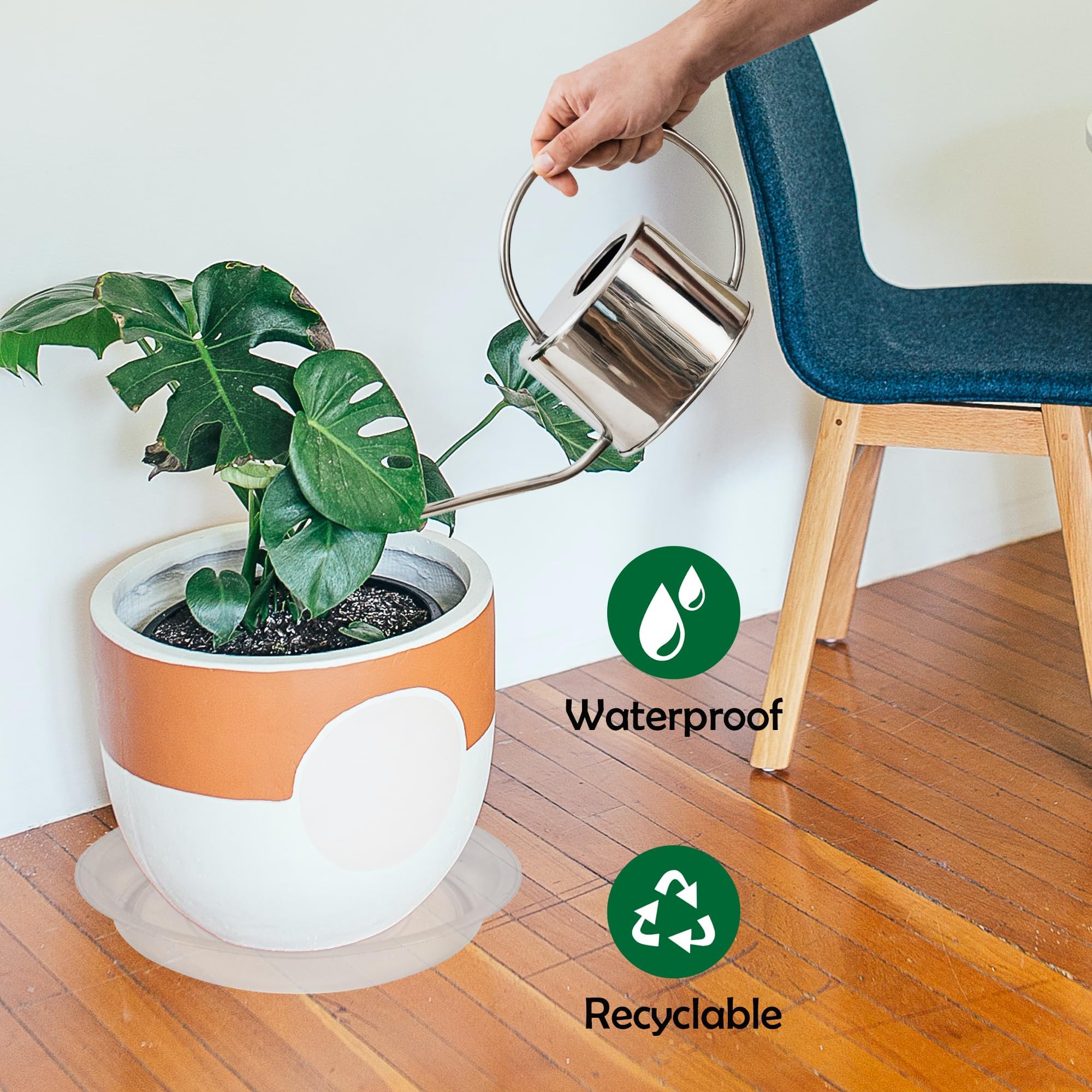 Runde Pflanzen-Untersetzer, robuste Pflanzgefäß-Untersetzer aus Kunststoff, passend für Töpfe mit Bodendurchmesser, Wasserauffangschale für Topfblumen, transparent, 40,6 cm (8 Stück)