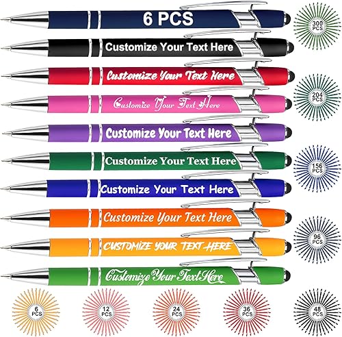 6 bolígrafos personalizados con mensaje de nombre, bolígrafos personalizados con punta de lápiz capacitivo, bolígrafos grabados personalizados,