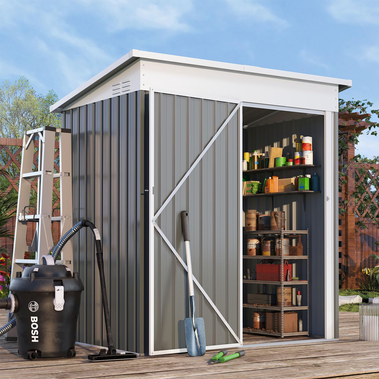 AECOJOY 5' x 3' Shed, Outdoor Storage Shed, Small Metal Sheds & Outdoor Storage with Lockable Door, Utility and Tool Storage Garden Shed for Backyard, Patio, Outside use in Dark Grey