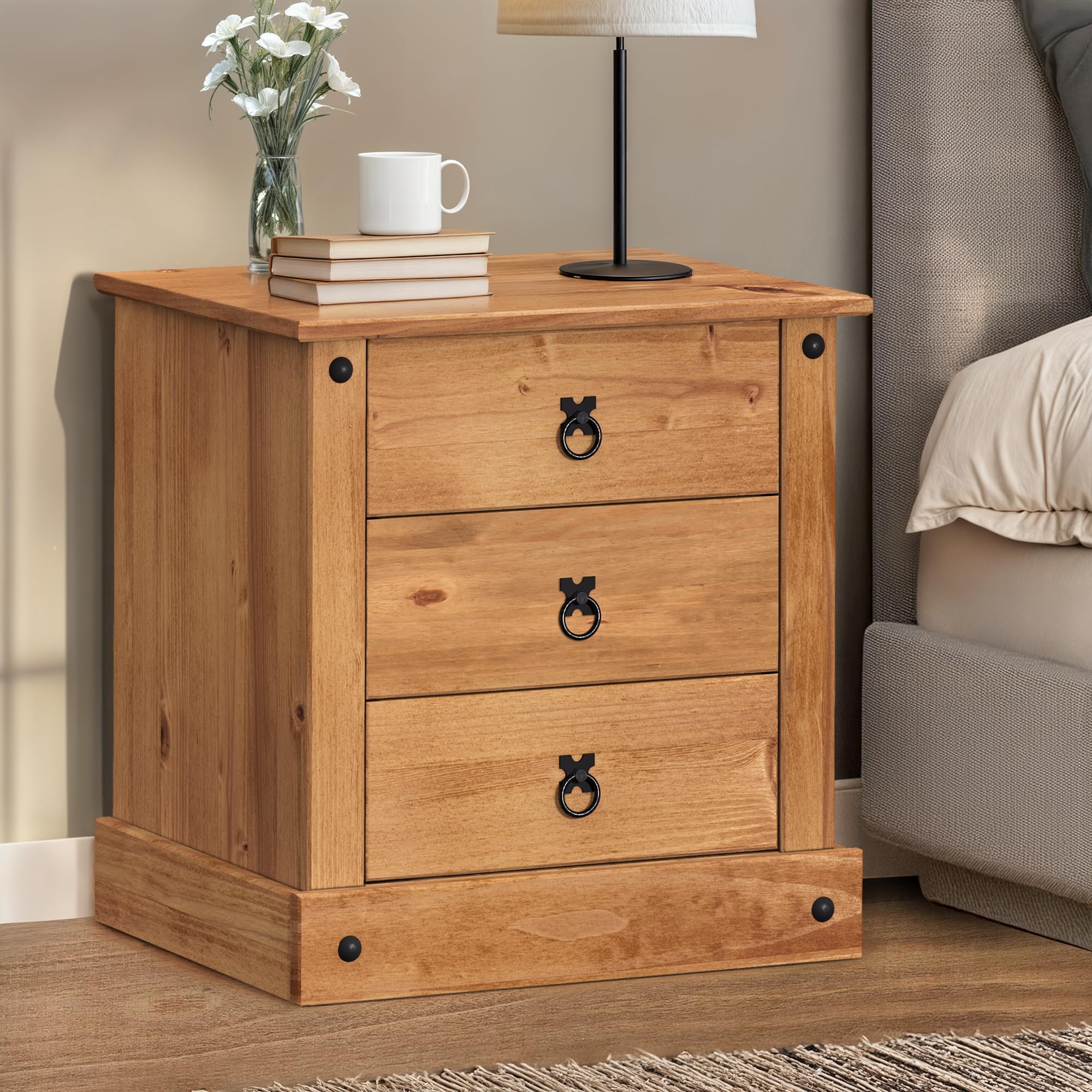 Corona Budget Bedside Cabinet Table Light Fiesta Wax Solid Wood Pine Wooden Bedroom Storage Side End Lamp Unit Living Room Mexican Style 54cm High 52cm Wide 38cm Deep