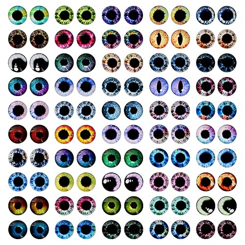Cabujón de cristal MWOOT, 100 unidades, 12 mm, ojos de cristal coloridos para manualidades, ojos de pupila humana, gato, búho, pájaro, pájaro, para muñecas, fabricación de joyas, manualidades, decoración de Halloween y Navidad