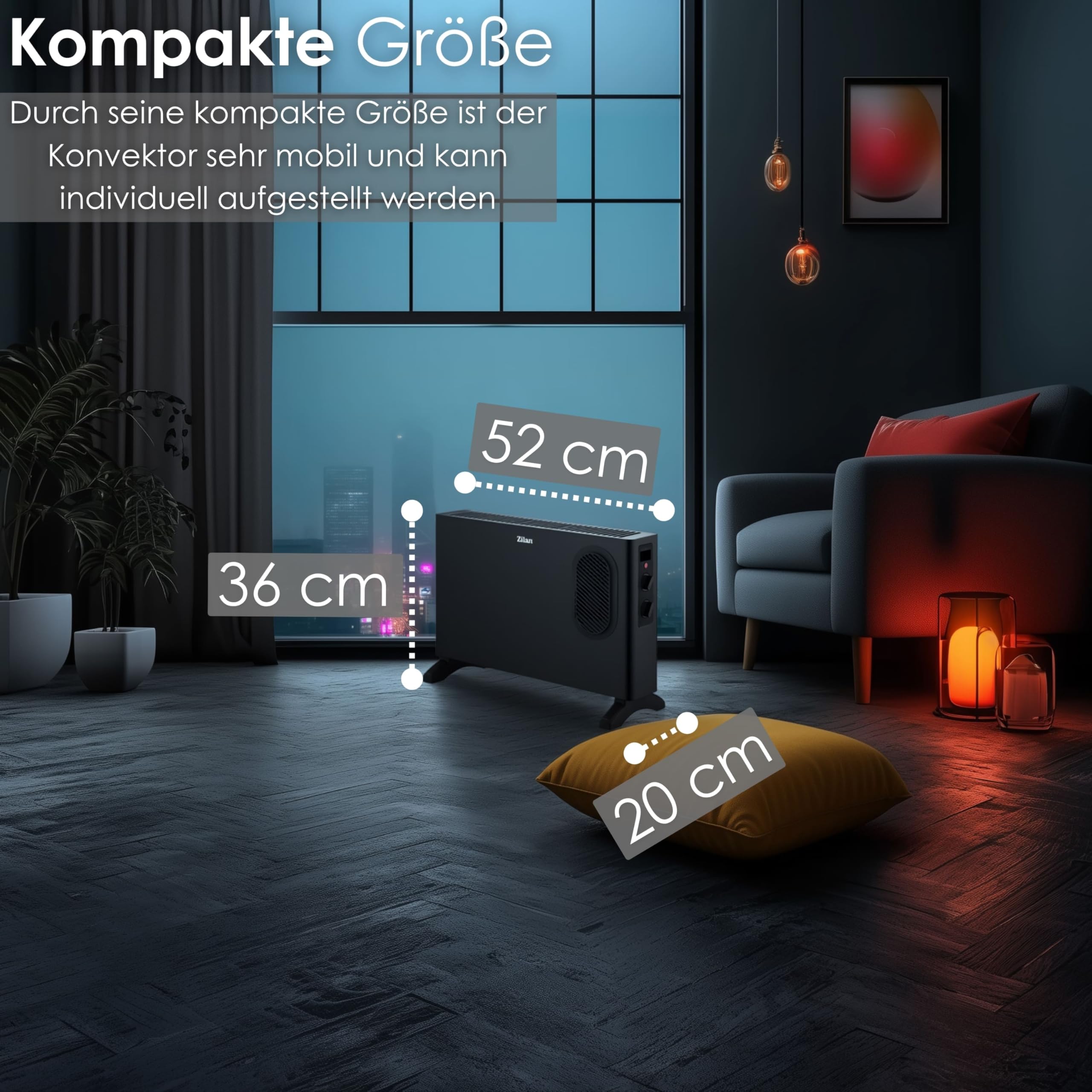 Grzejnik konwektorowy elektryczny z termowentylatorem – ogrzewanie elektryczne z dmuchawą – oddzielnie dołączany termowentylator – energooszczędny cichy – ogrzewanie elektryczne 2000 W – grzejnik