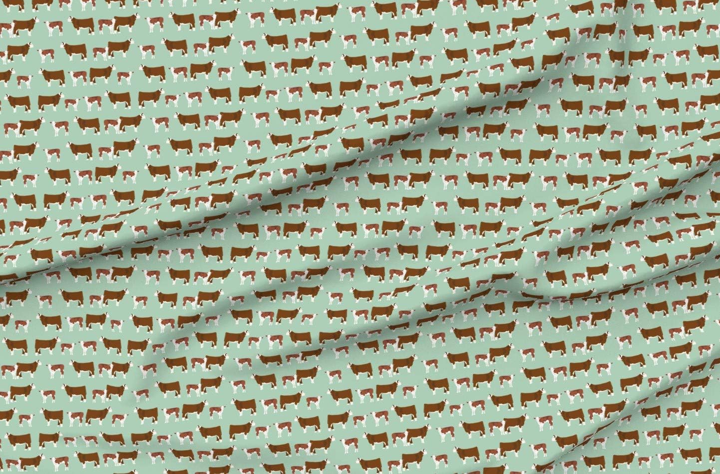 Spoonflower Fabric - Hereford Cattle Cow Mint Calf Farm Animals Animal Nursery Pet Portrait Printed on Minky Fabric by The Yard - Sewing Baby Blankets Quilt Backing Plush