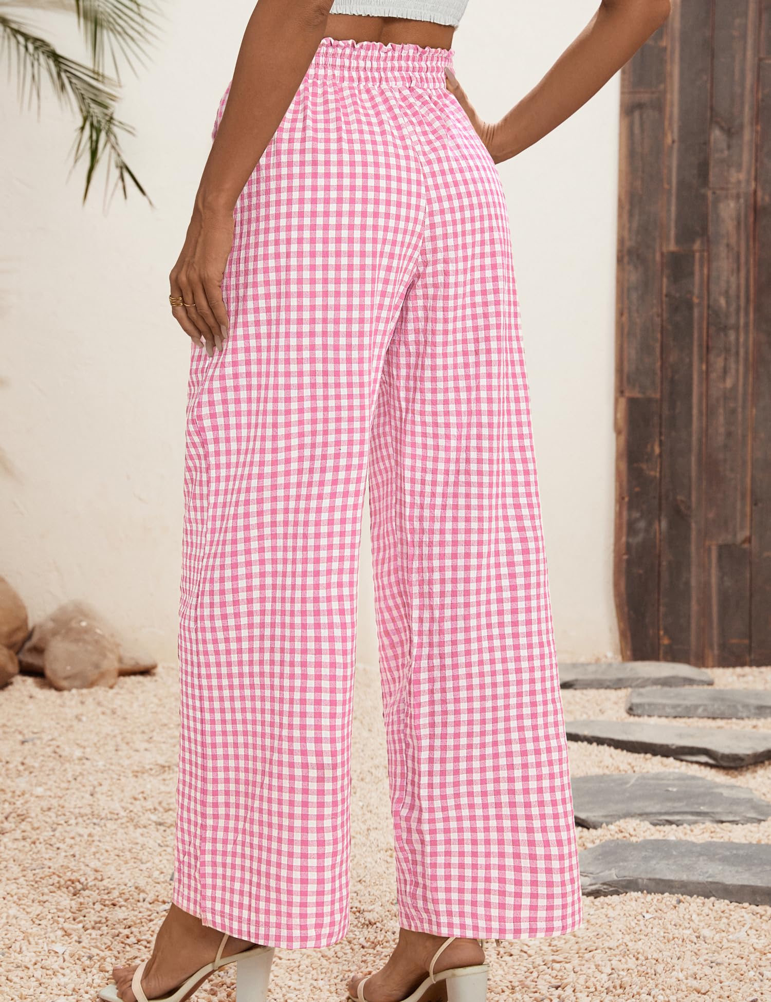 Rapbin Pantalon Palazzo à jambes larges pour femme - Taille haute - Cordon de serrage - Pour l'été et l'automne - Pantalon décontracté et fluide avec poches