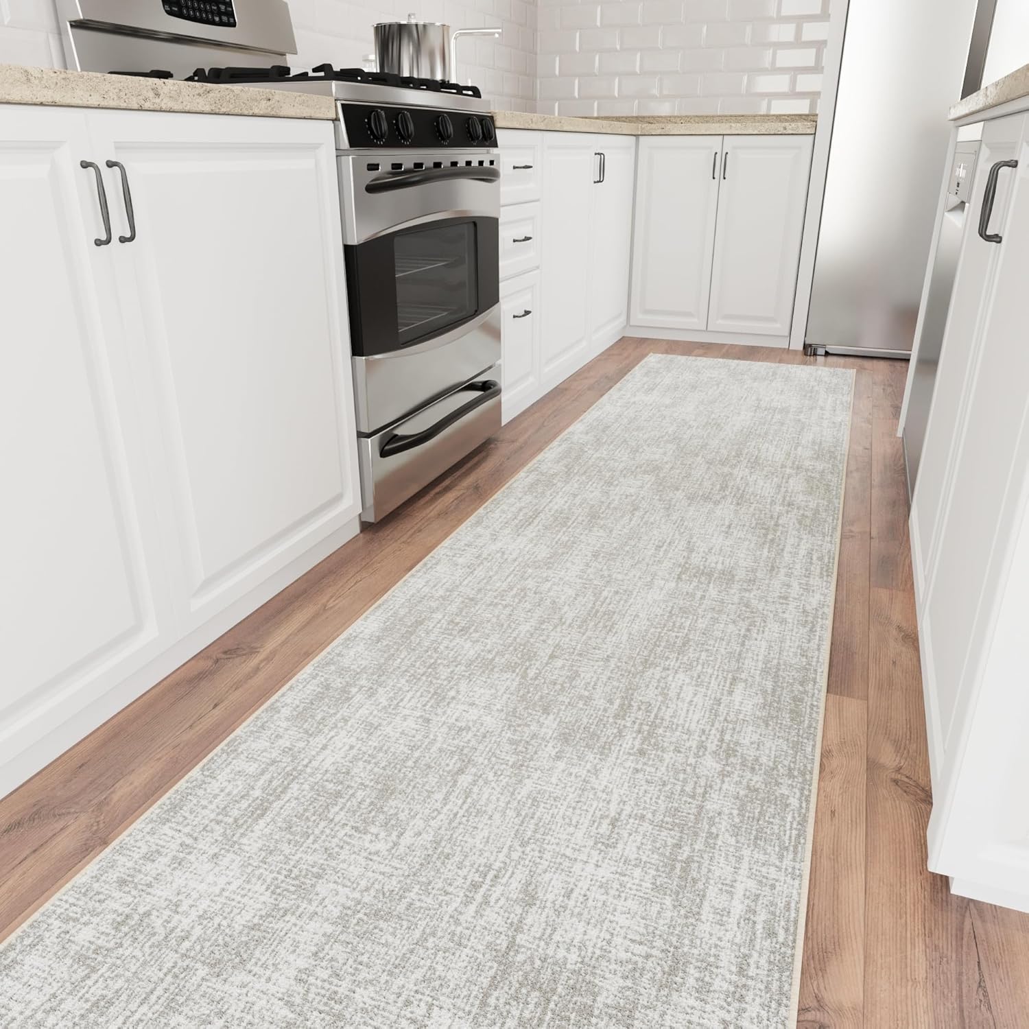 Ottomanson Hallway Runner Rug 2'7" x 10' – Soft Non-Slip Rug, Low Pile Carpet for Entryway, Kitchen & Long Hallways in Apartments and Homes, Solid Beige