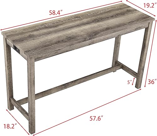 Miniatura 2 de Merax Juego de mesa de bar de 4 piezas con toma de corriente, mesa de bar de comedor y sillas, mesa de desayuno industrial con 3 taburetes