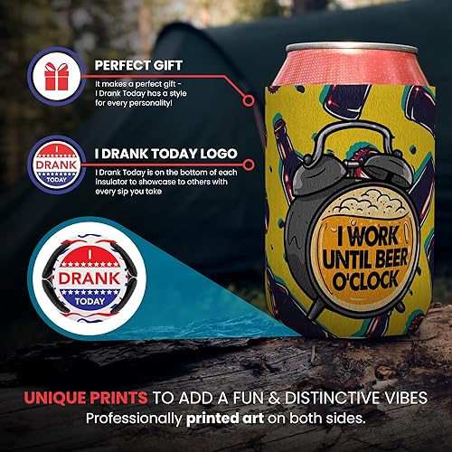 Miniatura 2 de I Drank Today Enfriadores de latas, aislador de latas de cerveza en reloj, divertido enfriador de bebidas, funda para bebidas